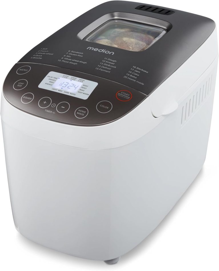 MEDION Machine à pain MD 12040, 950 W, jusqu'à 1600 g, 20 programmes de cuisson, 3 niveaux de dorage, maintien au chaud, départ différé